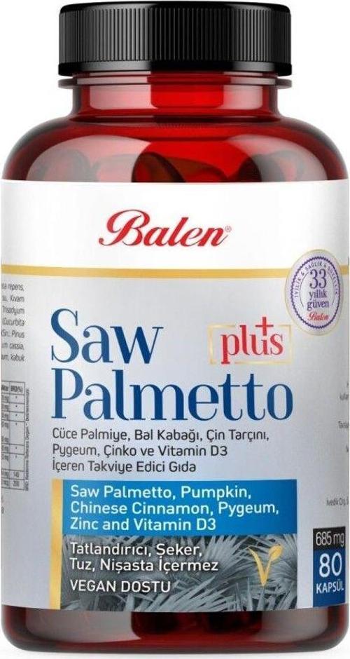 Saw Palmetto Plus Cüce Palm.Çin.Vit D3 Kapsül 685 Mgx 80 Kapsül