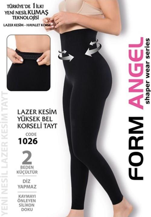 Lazer Kesim Yüksek Bel Korseli Tayt  2 Beden Küçül Diz Yapmaz Kaymaz Silikon Doku Hayalet Korse Tayt Siyah M