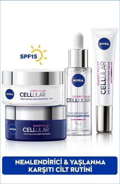 Cellular Expert Filler Serum 30ml, Yaşlanma Karşıtı Gündüz Kremi 50ml, Gece Kremi 50ml ve Göz Kremi