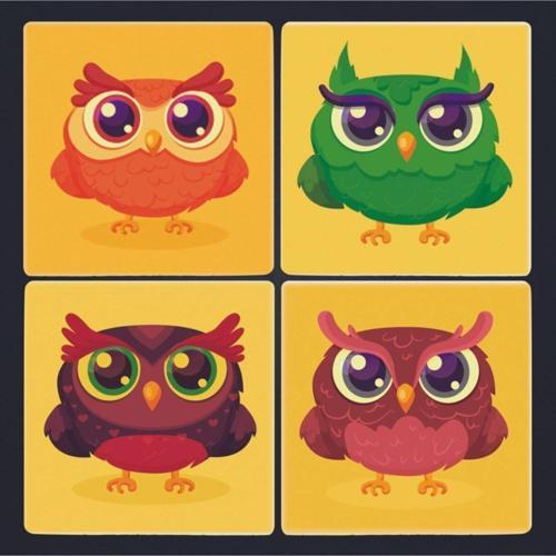 Baykuş Desenli Uv Baskılı Doğal Taş Bardak Altı 10 Cm X 10 Cm 4'Lü