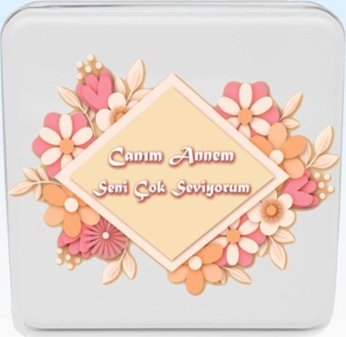 Uv Bakılı Kare Metal Kutu Pembe Çiçek Desenli Anneler Günü
