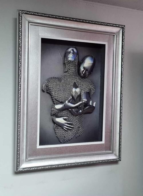 Soyut Metal Kadın Erkek - Modern Çift  Rölyef Tablo-62X48 Cm