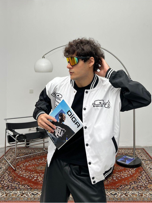 Erkek Oversize Nakışlı Kolej Ceket