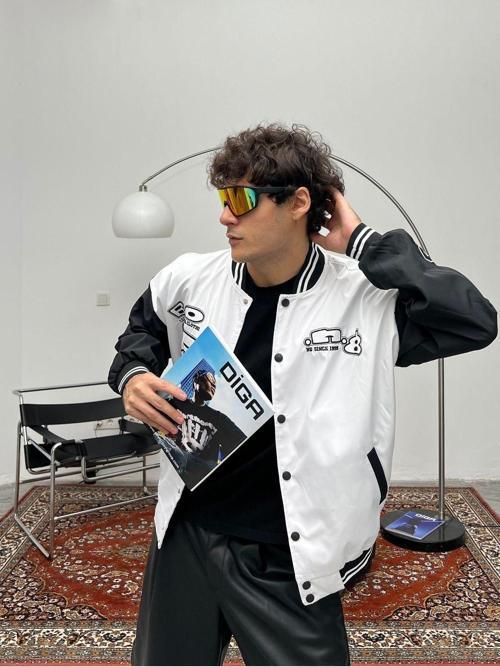 Erkek Oversize Nakışlı Kolej Ceket