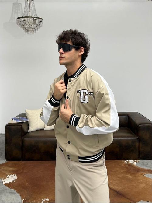 Erkek Nakışlı Oversize Kolej Ceket