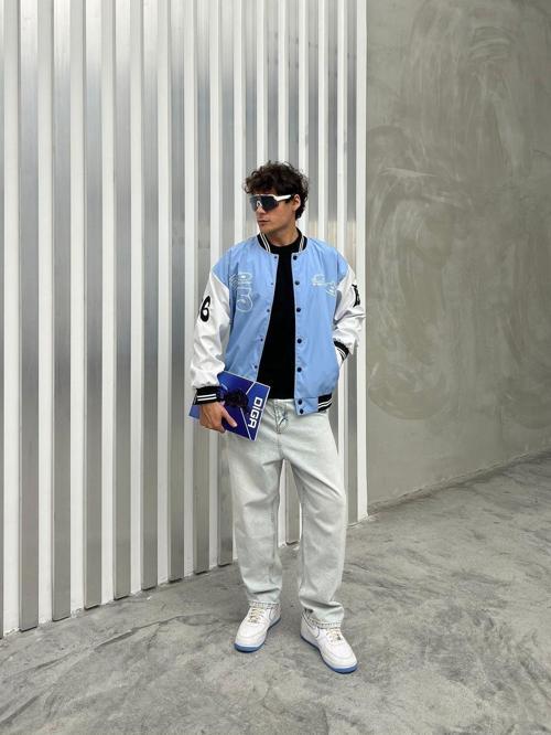 Erkek Oversize Nakışlı Kolej Ceket