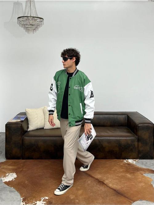 Erkek Oversize Nakışlı Kolej Ceket