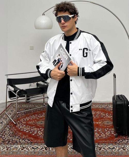 Erkek Nakışlı Oversize Kolej Ceket