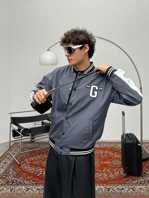 Erkek Nakışlı Oversize Kolej Ceket