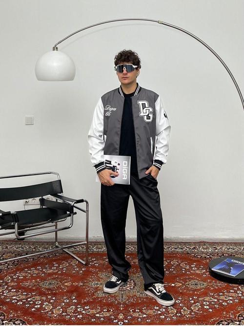 Erkek Nakışlı Oversize Kolej Ceket