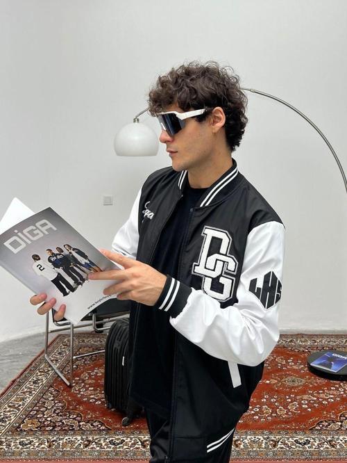 Erkek Nakışlı Oversize Kolej Ceket