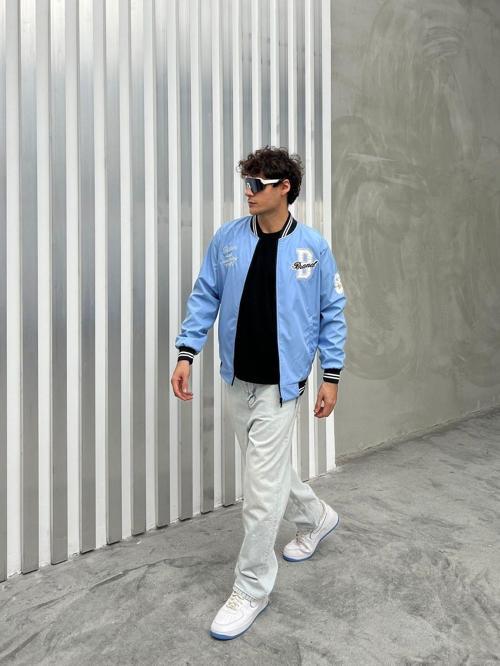 Erkek Nakışlı Oversize Kolej Ceket