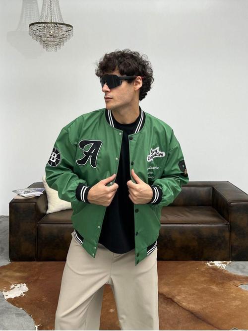 Erkek Nakışlı Oversize Kolej Ceket