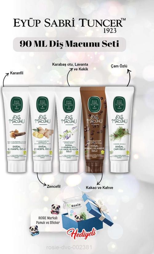 90 ml Diş Macun Seti Karanfil, Zencefil, Lavanta, Kakao, Çam Özlü ve Rosie