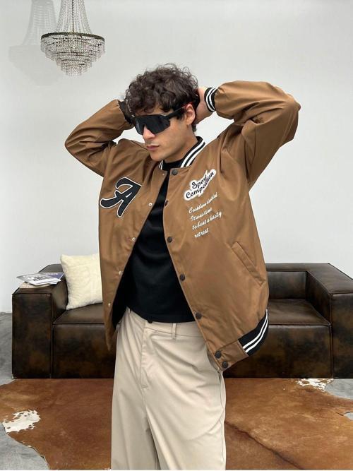 Erkek Nakışlı Oversize Kolej Ceket