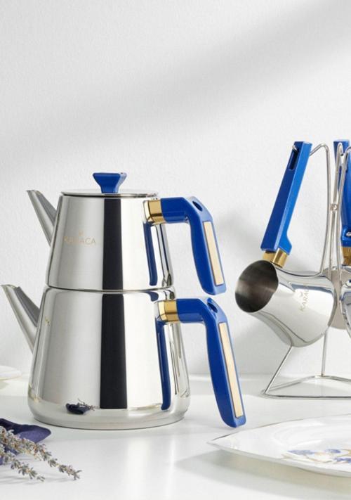 Piramit Medium Dark Blue Çaydanlık Takımı