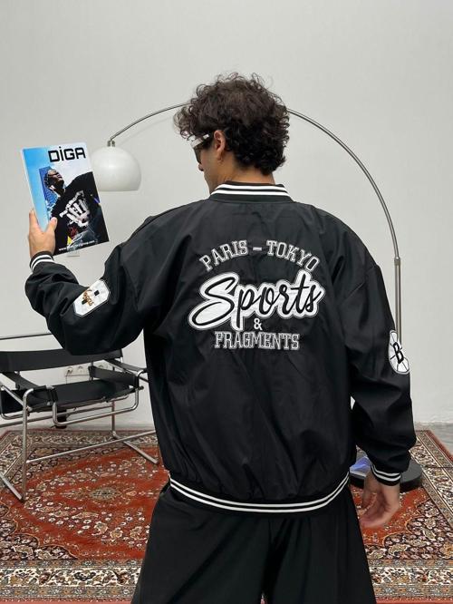 Erkek Nakışlı Oversize Kolej Ceket