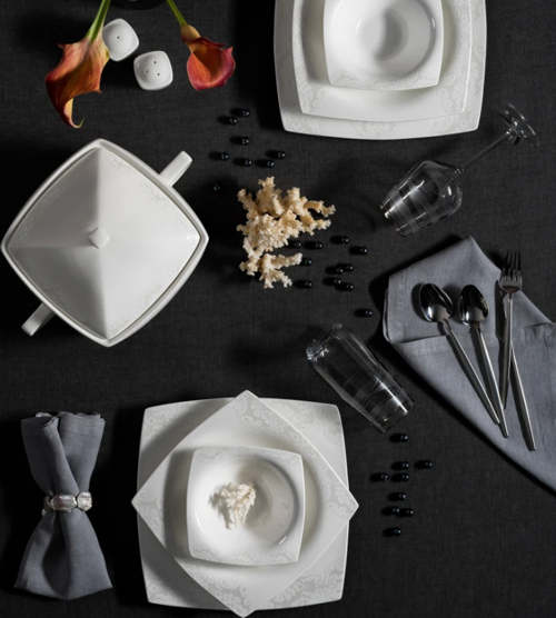 Fine Pearl Node 62 Parça 12 Kişilik İnci Yemek Takımı Kare