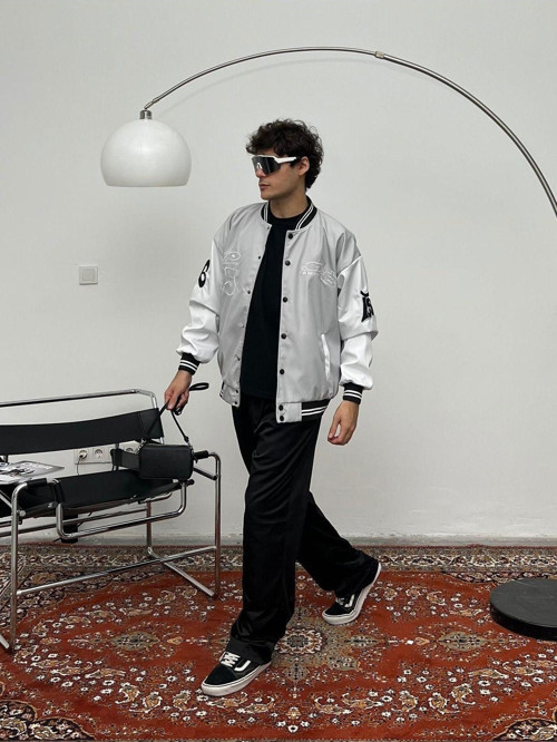 Erkek Oversize Nakışlı Kolej Ceket