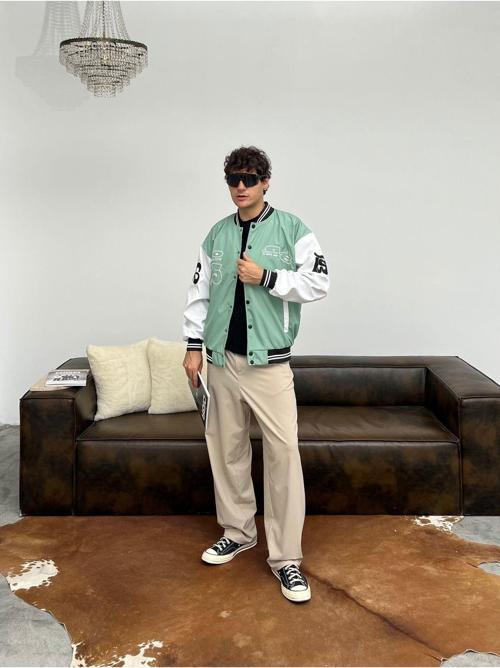 Erkek Oversize Nakışlı Kolej Ceket