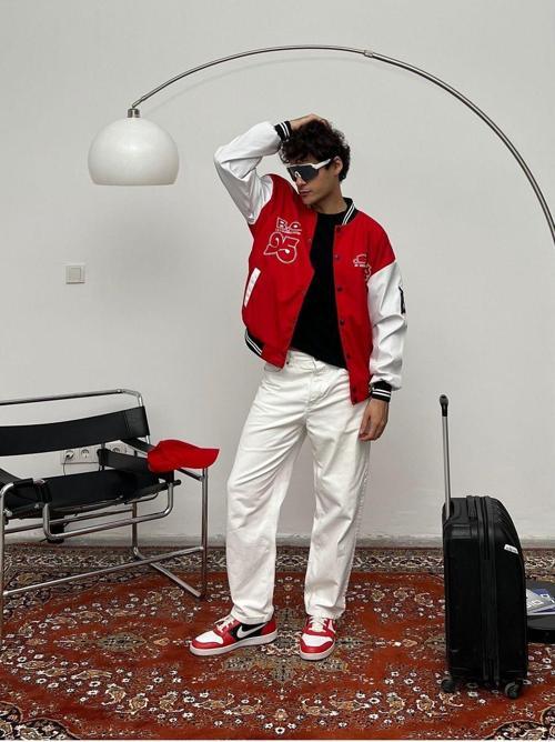 Erkek Oversize Nakışlı Kolej Ceket