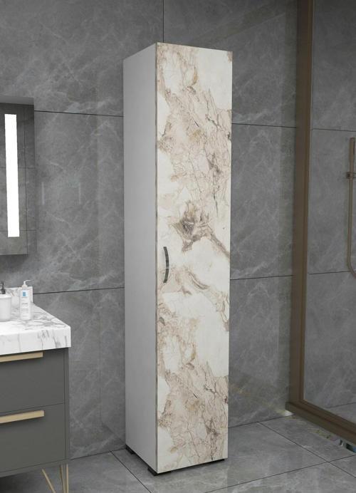 Tek Kapaklı 5 Raflı Mermer Desenli Çok Amaçlı Banyo Mutfak Kiler Dolabı Tek Kapılı Erzak Dolabı