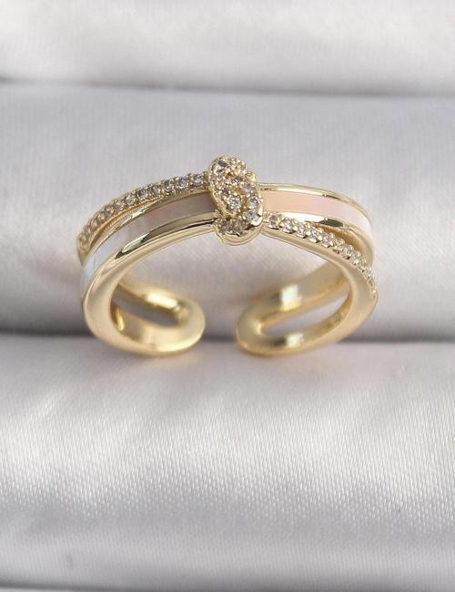 Pirinç Gold Renk Zirkon Taşlı Düğüm Model VIP Seri Kadın Yüzük - TJ-BYK3516