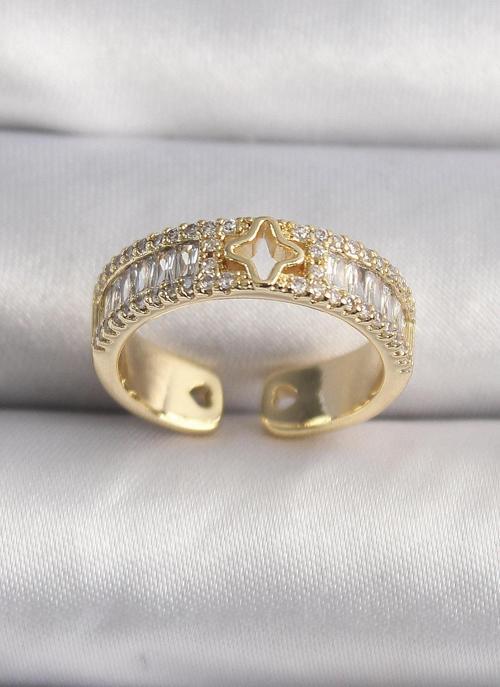Pirinç Gold Renk Zirkon Taşlı Yıldız İşleme VIP Seri Kadın Yüzük - TJ-BYK3510