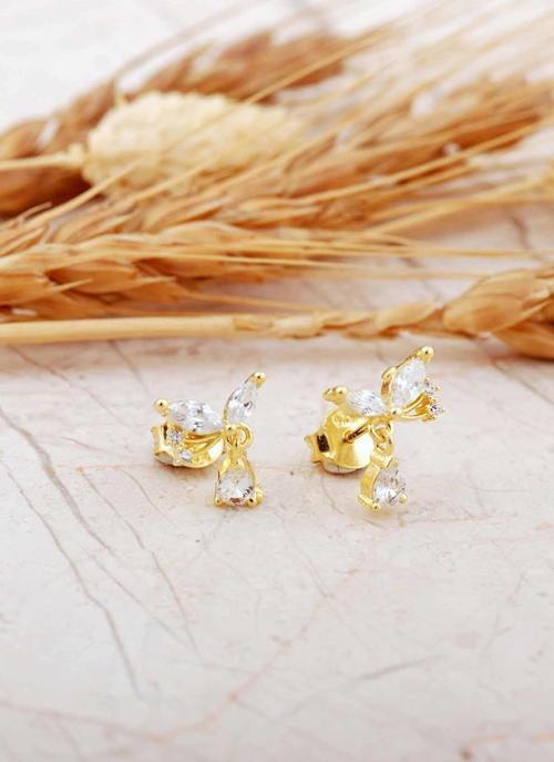 Markiz Taşlı Kelebek Altın Kaplama Mini Gümüş Küpe 7344