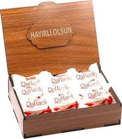 Sevdiklerinize Özel Ahşap Hediye Kutusunda 9'lu Raffaello ( Hayırlı Olsun Yazılı )