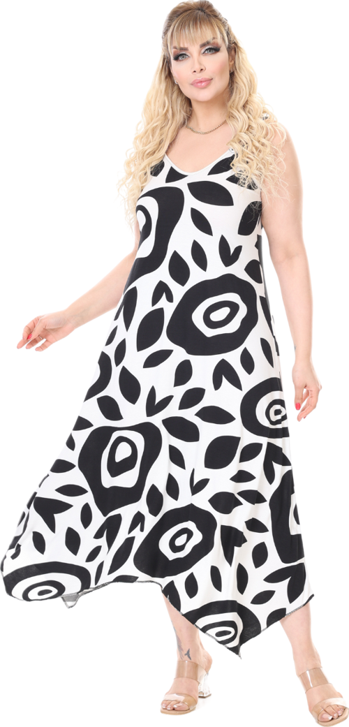 Butik Askılı V Yaka Beyaz Nazar Desen Elbise