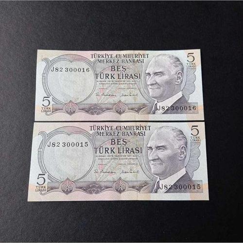 Escoines Koleksiyon 3996367e238514dc9f 6.emisyon 5türk lirası seri takipli 00015-00016 ÇİL eski para