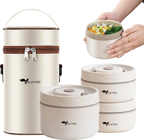 3 Gözlü Paslanmaz Çelik Isı Yalıtımlı Yemek Kabı Seti Çantalı 304 Steel 2 x 420ml + 550ml