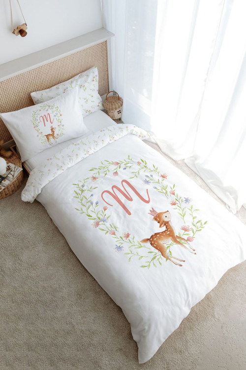 Tek Kişilik Nevresim Takımı (160X220) - Little Deer Series - M Harfi