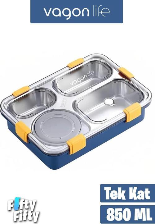 Büyük Ebat 850 ML (Paslanmaz Çelik Tek Kat Dört Bölmeli Çorba Kaseli Lunch Box Yeni Nesil Sefer Tası -FFLBOX50433