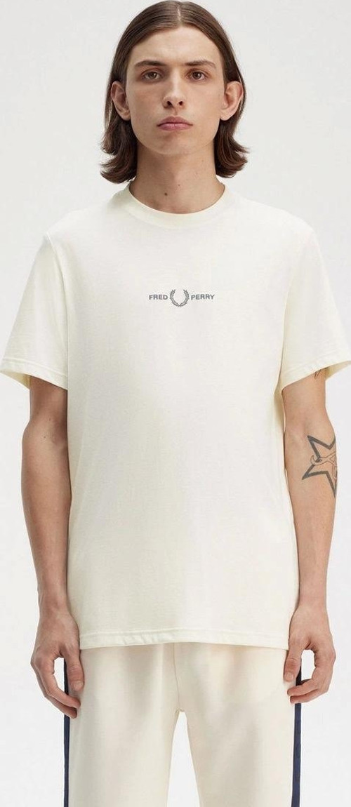 Fred Parry Erkek Ekru Logo Detaylı T-shirt