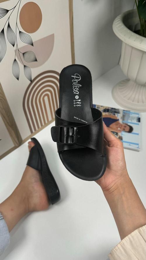 Günlük Kadın Terlik Tokalı Topuklu Rahat Yumuşak Taban Oval Burunlu Ayakkabı 323