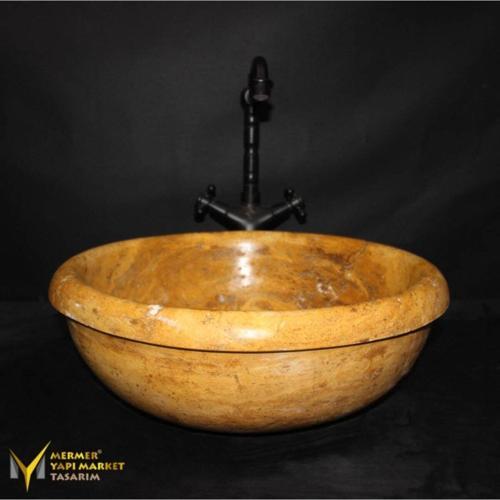 Sarı Traverten Çanak Başlıklı Lavabo