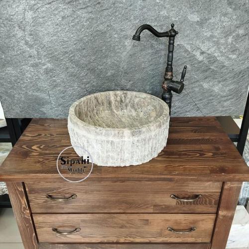Gümüş Traverten Dışı Patlatma Lavabo