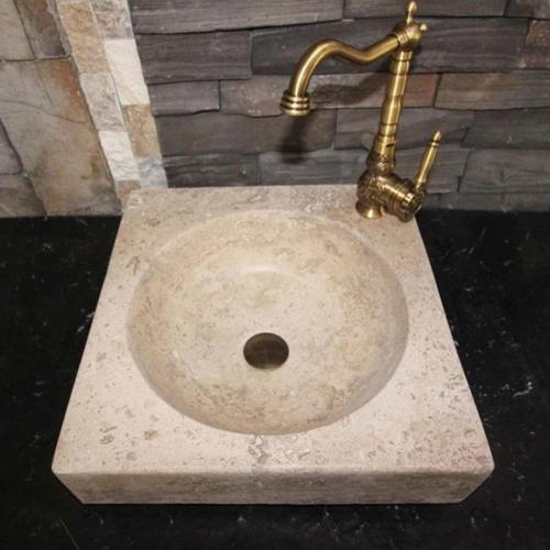 Noche Traverten Dizayn Kare Lavabo - Batarya Çıkışlı