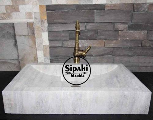 Gümüş Traverten Modern Kare Lavabo
