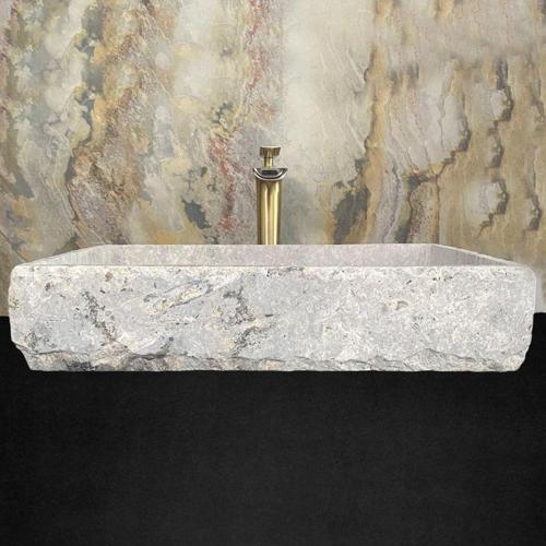 Gümüş Traverten Ince Kenar Dikdörtgen Lavabo