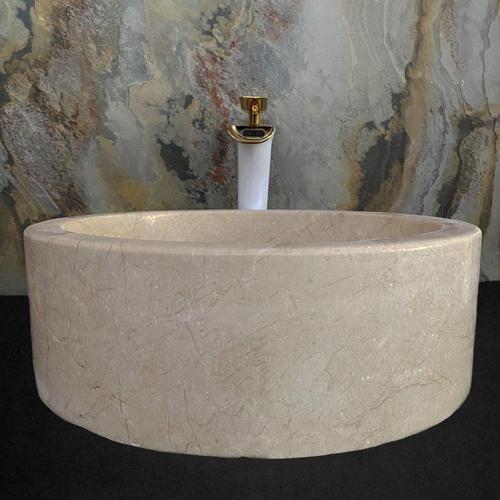 Bej Mermer Kalın Kenar Silindir Lavabo