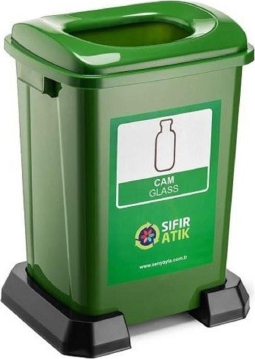 Şenyayla Sıfır Atık Geri Dönüşüm Çöp Kutusu Kovası 70 Lt Yeşil Cam Atıkları