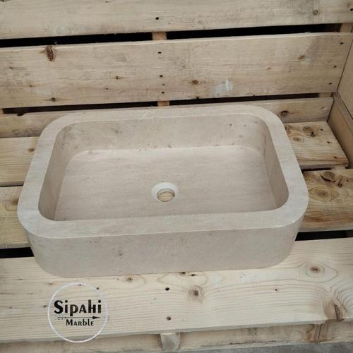 Kalın Kenar Liğht Traverten Lavabo