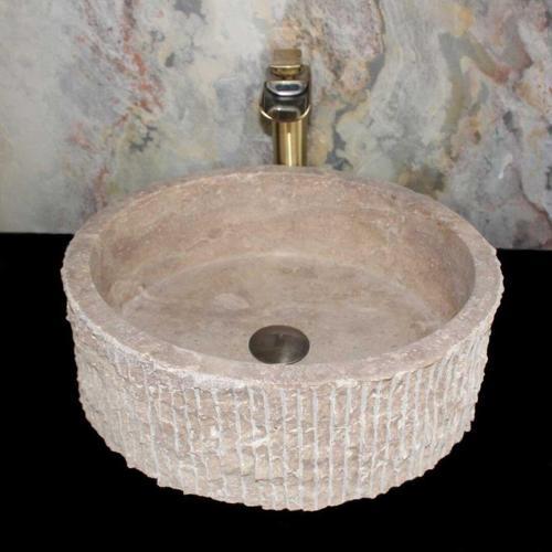 Noche Traverten Silindir Dikey Patlatma Lavabo