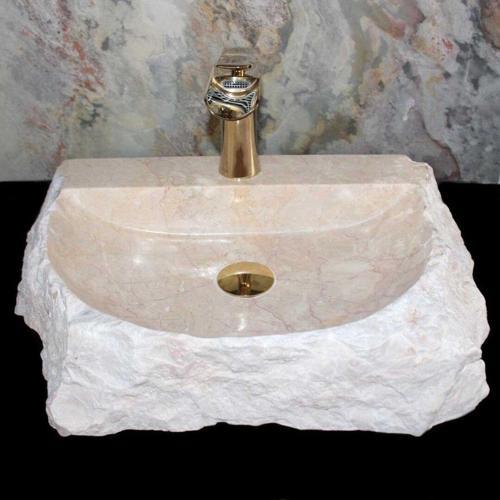 Bej Mermer Şekilsiz Batarya Çıkışlı Lavabo