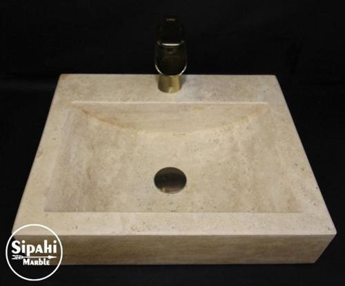 Klasik Traverten Batarya Çıkışlı Kare Lavabo