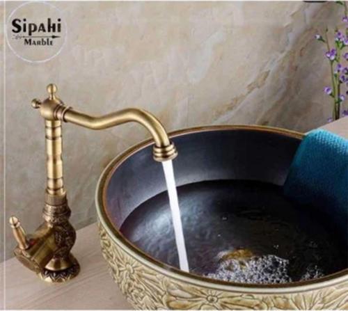 Antik İşlemeli Kısa Lavabo Bataryası