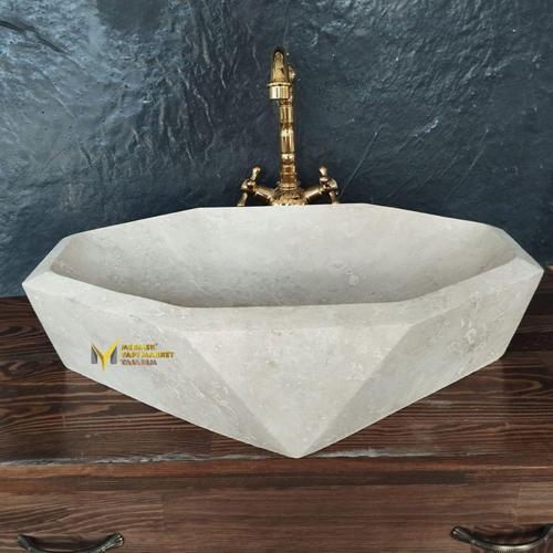 Traverten Elmas Kesim Oval Lavabo